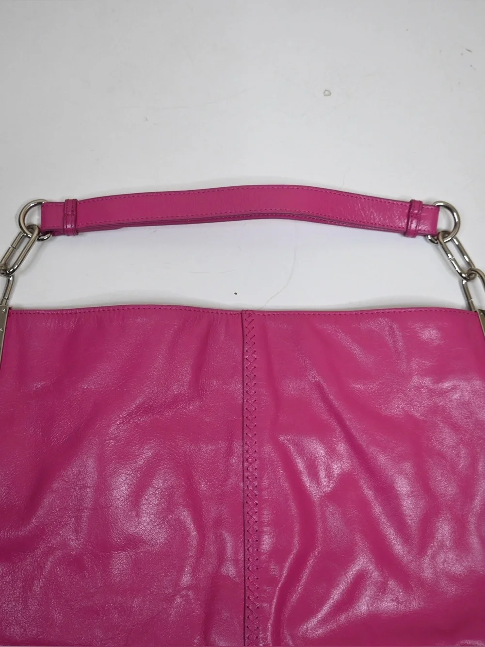 Badgley Mischka Oversized Hot Pink Genuine Italian Leather Hobo Bag